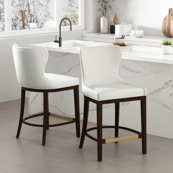 Tabouret de comptoir Blair moderne en bois et tissu blanc - Lot de 2