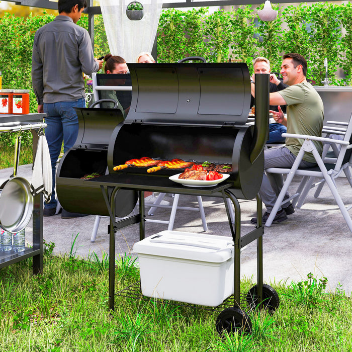 Outsunny Barbecue au charbon avec fumoir decale, noir