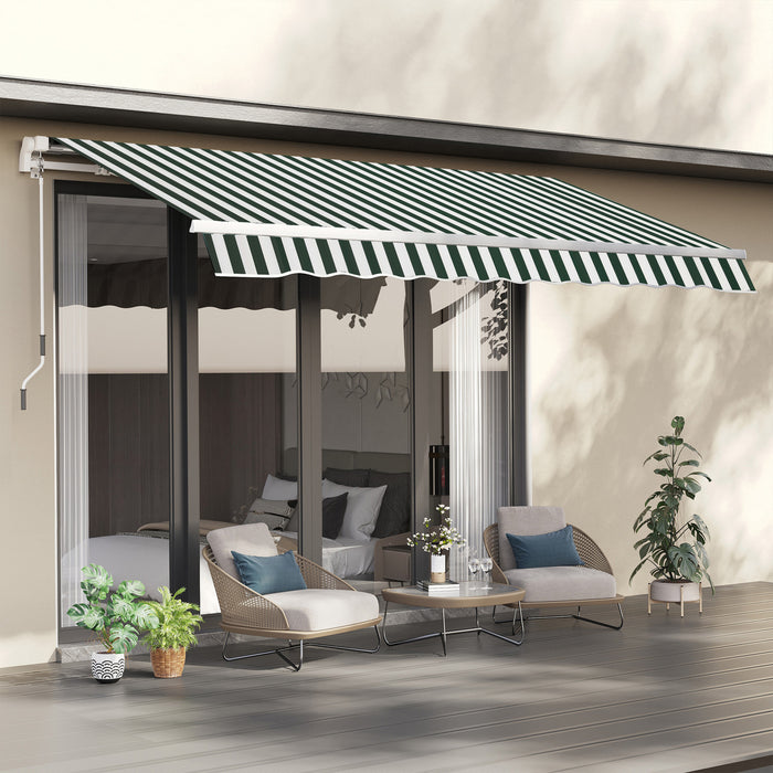 Outsunny Toile De Store Retractable De 10' X 8' Pour L'exterieur Protection Uv Vert Et Blanc