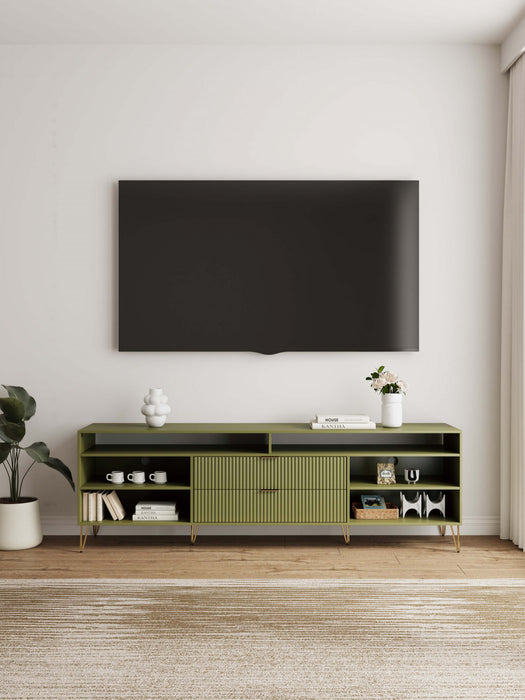 Meuble TV cannele moderne Dumbo 85\" en vert olive