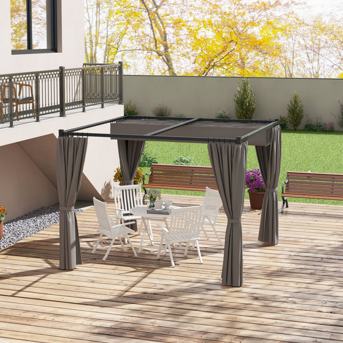 Outsunny Pergola De Patio 10' X 10' Avec Auvent Retractable, Gris Clair