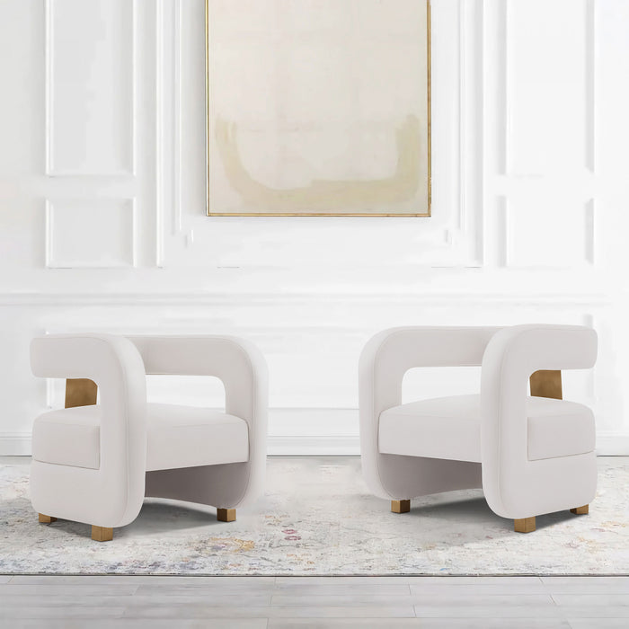 Fauteuil lounge moderne Amirah en velours blanc - Lot de 2
