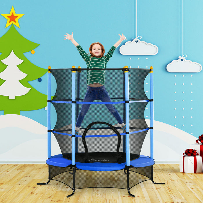 Soozier Trampoline Pour Enfants, Trampoline Pour Enfants De 5pi Avec Filet De Securite, Cadre En Acier Robuste, Trampoline Exterieur Et Interieur Pour 3 A 10 Ans, Bleu