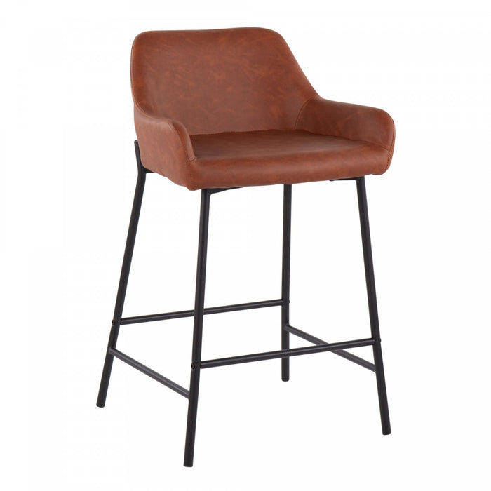 Tabouret industriel Daniella de hauteur comptoir en similicuir chameau - ensemble de 2