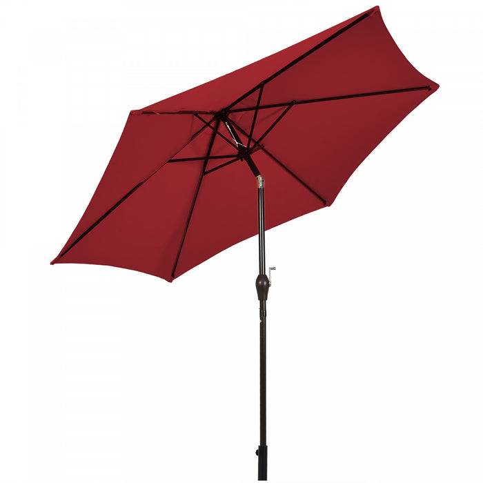 Costway Parasol de table de marche exterieur de 9 pieds avec bouton poussoir, inclinaison, manivelle, levage, bordeaux