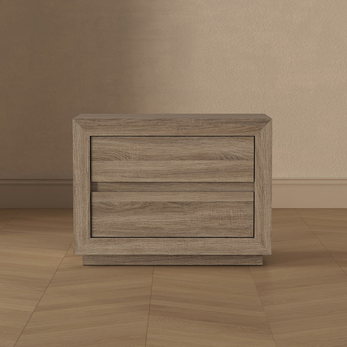 Table de nuit contemporaine Soren 32\" en chene naturel (2 tiroirs)