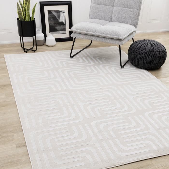 Tapis a motifs de treillis orientaux creme beige Leonardo, 7'10\" x 10'6\"
