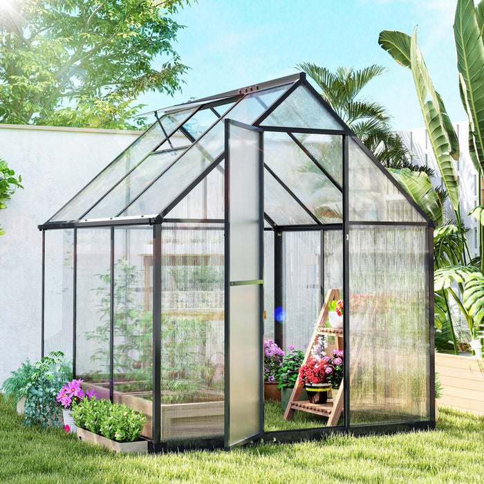 Outsunny Serre en Polycarbonate Walk-in avec Porte Battante, Noir