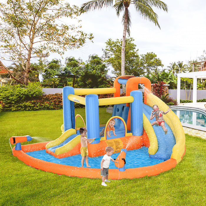 Outsunny Chateau Gonflable Trampoline Gonflable Toboggan Piscine A Eau Pistolet Mur D'escalade 5 En 1 Avec Gonfleur Pour Garcons Et Filles Ete 14' X 12' X 6' Multicolore