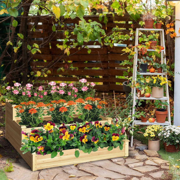 Jardin Surelevee A 3 Niveaux, 121 X 121 X 56 Cm Kit De Jardinieres De Culture De Fruits Et D'herbes Aromatiques Et De Fleurs, Jardiniere Surelevee A Plusieurs Niveaux En Plein Air, Jardiniere En Bois De Sapin Sans Fond Pour Jardin, Cour, Pelouse, Serre