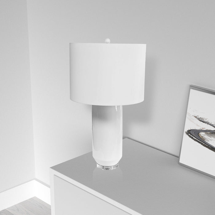 Très grande lampe de table Goliath de Dainolite en céramique, avec abat-jour cylindrique, fini blanc et 1 ampoule