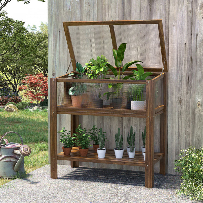 Outsunny Jardiniere Sur Pieds Avec Serre De Jardin En Panneau Polycarbonate Jardiniere Surelevee Rectangulaire Exterieur Marron