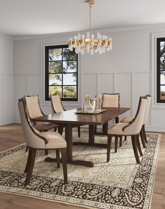 Grand fauteuil de salle a manger traditionnel en bois avec revetement en tissu beige - Lot de 4