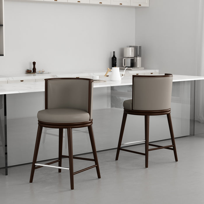 Tabouret de comptoir moderne en bois et tissu Evalyn, taupe - Lot de 2