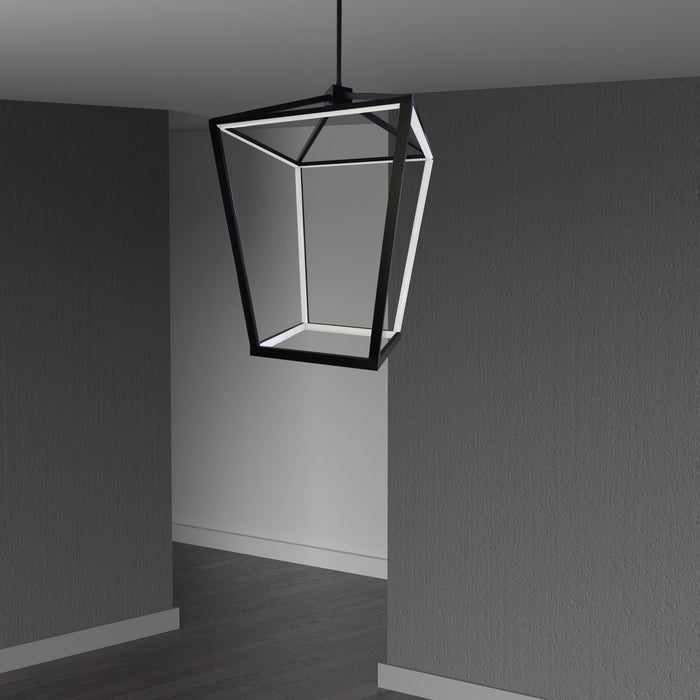 Luminaire suspendu Cage de Dainolite blanc qui diffuse la lumière, avec fini noir mat et ampoule à DEL de 64 W