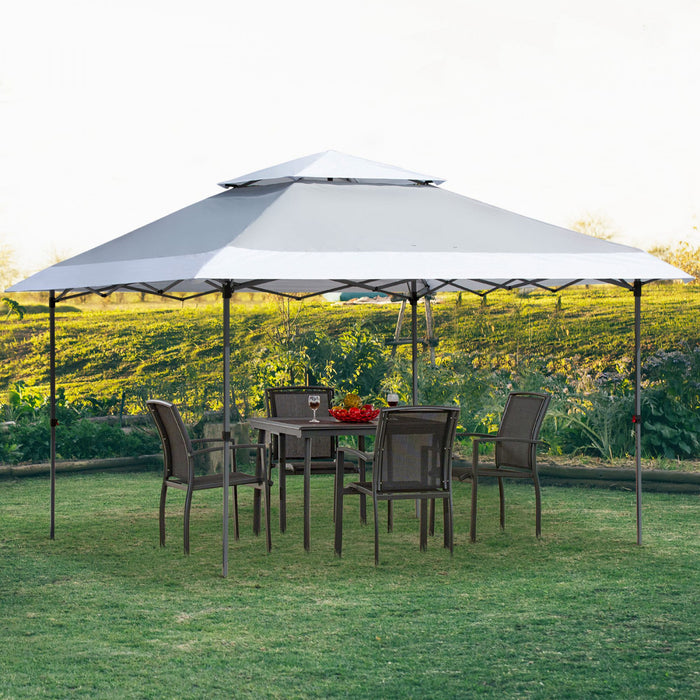Outsunny Tente Escamotable 12' X 12' Avec Double Toit, Gris Clair Et Blanc