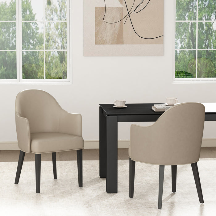 Fauteuil moderne Hillman en cuir vegetalien et velours avec accoudoirs en bois, sable - Lot de 2