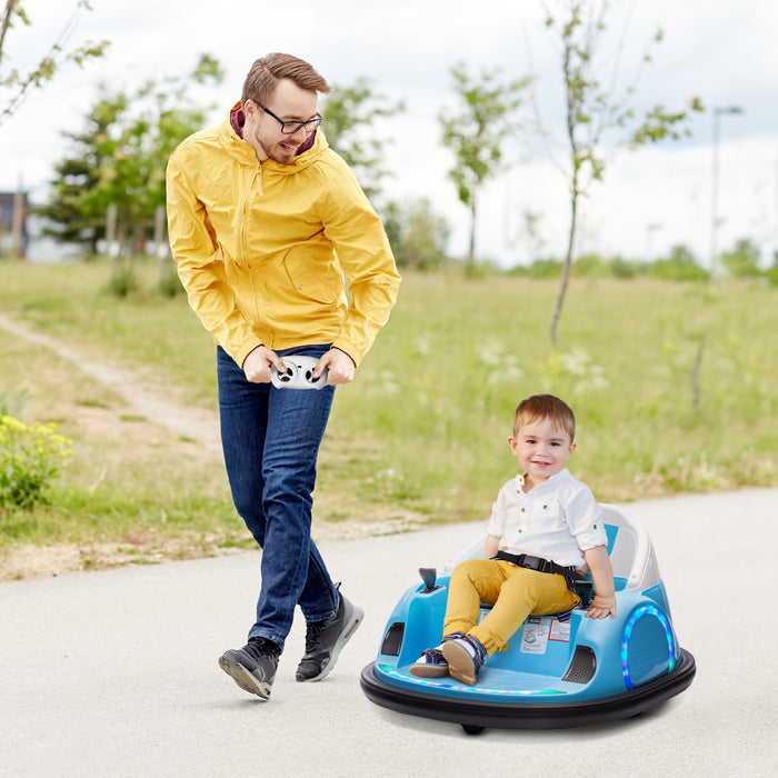 Qaba Voiture Electrique Avec Rotation A 360 Degres 12v, Telecommande, Lumieres Led, Klaxon, Pour Les Enfants De 1,5 A 5 Ans, Bleu Clair