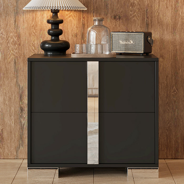 Nova Table de Nuit Elegante avec Pied Metallique et Tiroirs Miroir, Noir