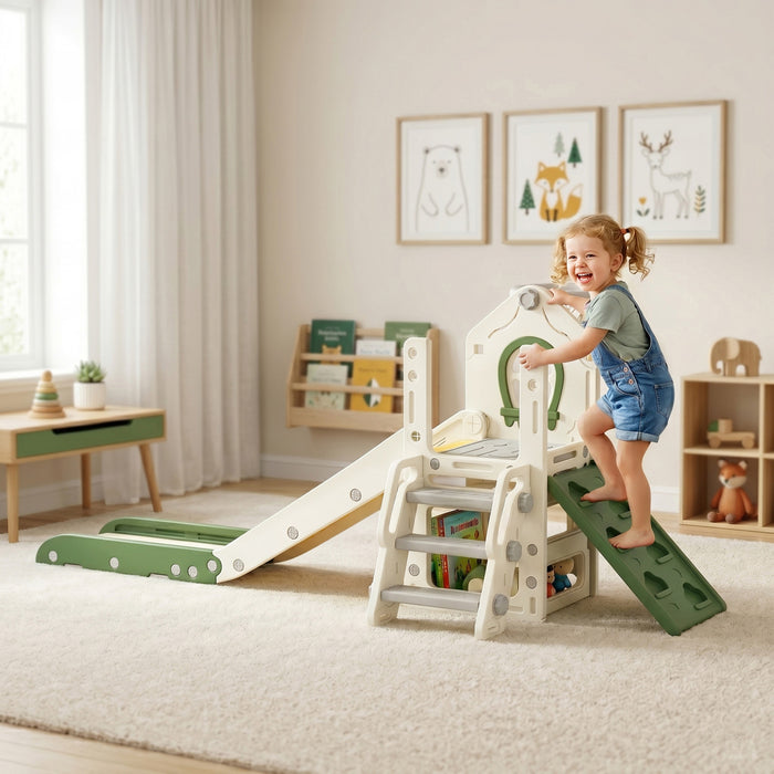 Qaba Toboggan Pliable 4-en-1 avec Escalade, Panier de Basket, Rangement