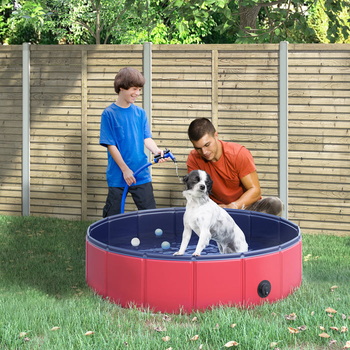 Pawhut Pliant Pvc Piscine De Bain Pour Chien Piscine Portable Pour Animaux De Compagnie Pour Enfants, Baignoire Exterieure/interieure Pour Chiots Avec Fond Antiderapant (Φ31,5\", Rouge)