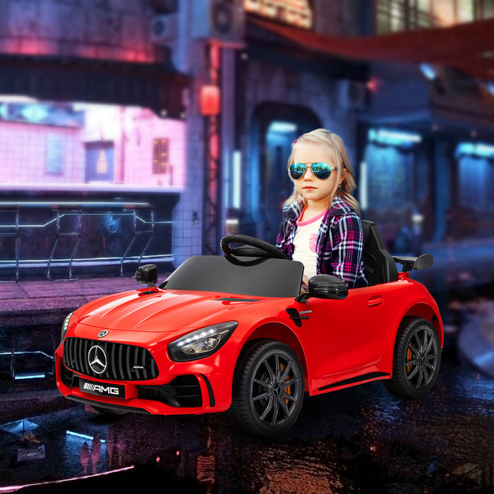 Qaba Voiture Electrique Pour Enfants Sous Licence Mercedes-benz Amg Gtr, Alimentee Par Batterie 12 V, Avec Telecommande, Lumieres Led, Klaxon Musical, Pour Les 3 A 6 Ans, Rouge