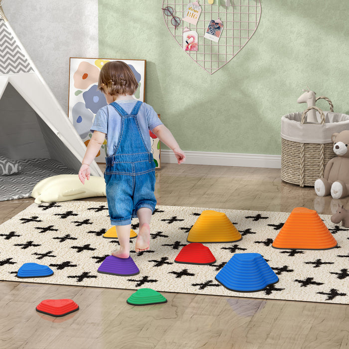 Qaba 9 Pcs Tremplins, Parcours D'obstacles Pour Enfants, Pierres De Gue D'equilibre Antiderapantes En Forme De Cœur, Blocs D'equilibre Empilables, Jouets Sensoriels