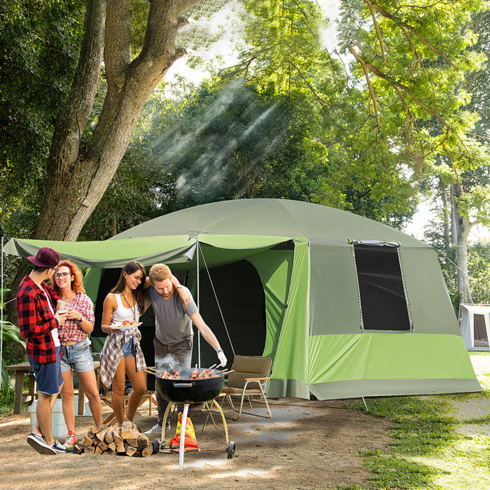 Outsunny Tente De Camping 4 A 8 Personnes, Tente 2 Pieces Avec Porche, Vert
