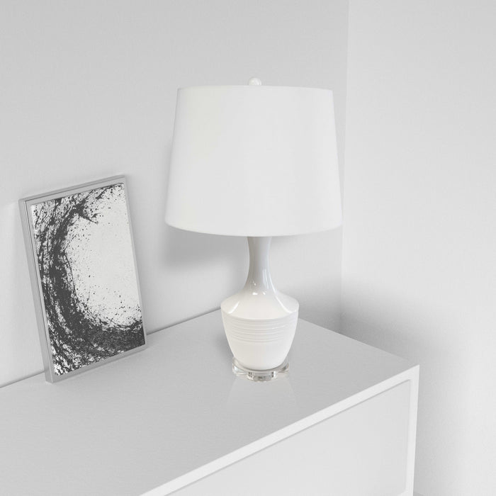 Très grande lampe de table Goliath de Dainolite en céramique, avec abat-jour cylindrique, fini blanc et 1 ampoule