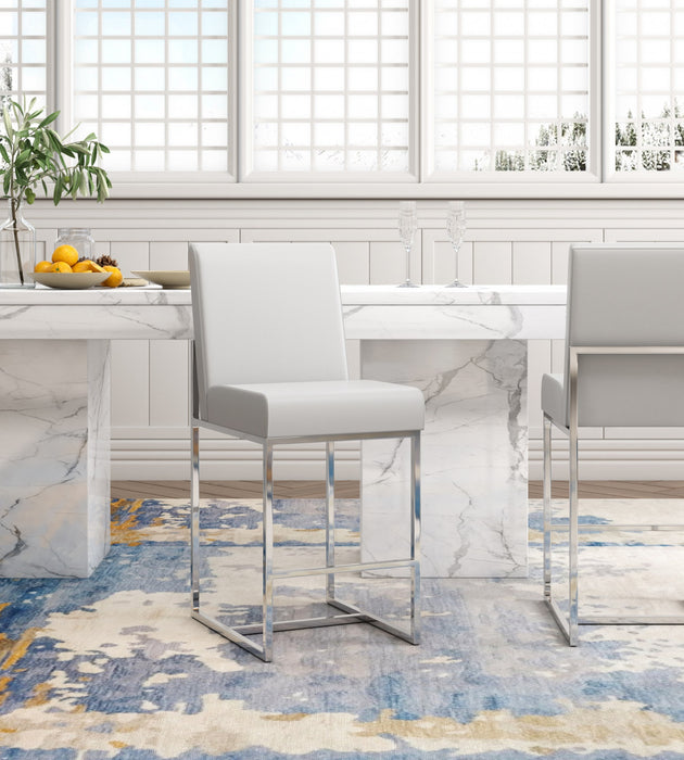 Tabouret de bar moderne en metal et tissu Element, blanc perle - Lot de 3
