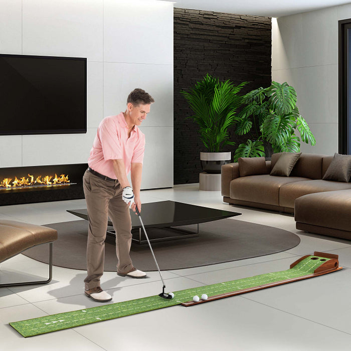 Costway Mettre Vert Pratique Golf Mettre Tapis Avec Auto Ball Retour Et 2 Tailles De Trou