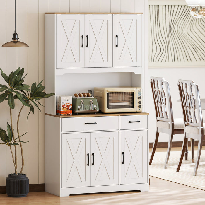 HOMCOM Buffet de Cuisine, 6 Portes, 2 Tiroirs, Meuble de Cuisine Rustique Blanc