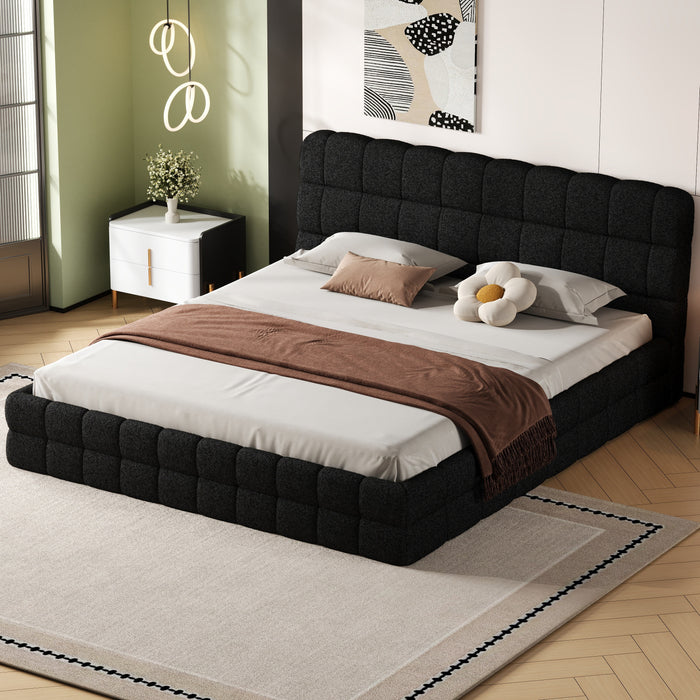 Lit plateforme moderne Emma rembourre avec structure en bois massif confortable, taille king, noir