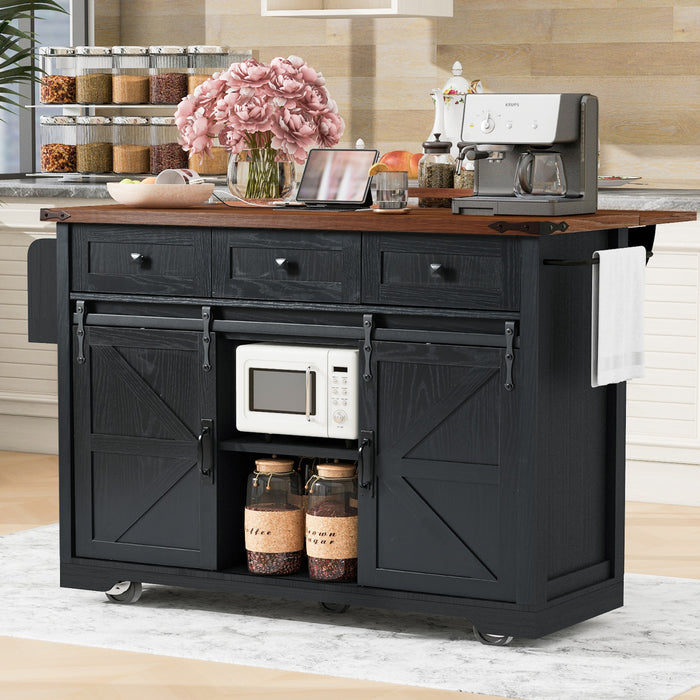 Chariot De Cuisine Wilson 53,7\" En Bois Reconstitue Avec Prise Electrique Et Rangement -Noir
