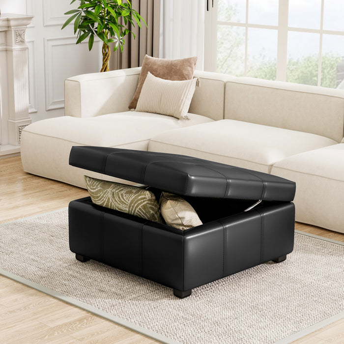 Liam Ottoman Coffre Carre Large de 34,25\" en Simili Cuir avec Rangement, Noir
