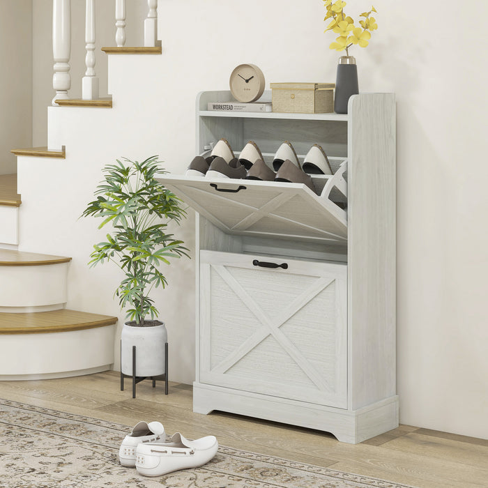 HOMCOM Armoire a chaussures avec 2 tiroirs rabattables, etageres reglables