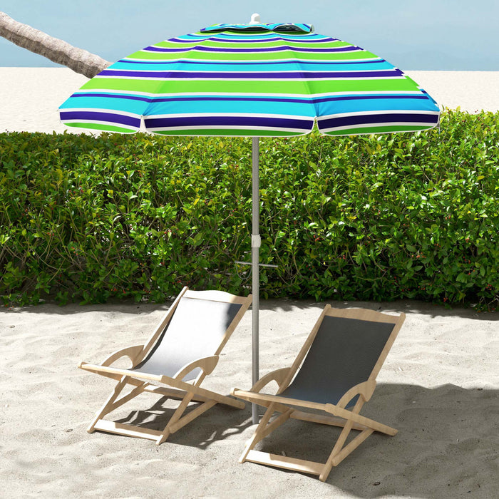Outsunny Parasol De Plage Inclinable 6' Avec Ancre De Sable, Multicolore