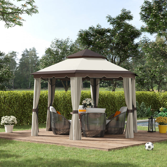 Outsunny 13x13ft Tonnelle Hexagonale Metal Gazebo Pavillon De Jardin Chapiteau Exterieur Tente De Fete De Mariage Abri Avec Panneaux De Paroi Laterale