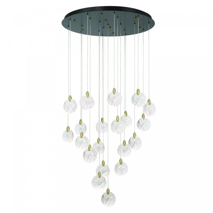 Lustre A 20 lampes A Del Integrees Snowflake, Laiton Satine