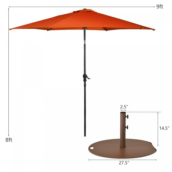 Costway Parasol de Patio 9ft Exterieur avec Pied de Parasol Rond de 50 LBS avec Roulettes