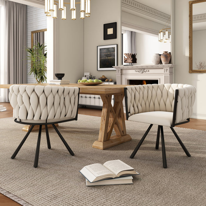 Chaises de salle a manger pivotantes Amelia en velours avec revetement capitonne et pieds en metal, lot de 2, beige