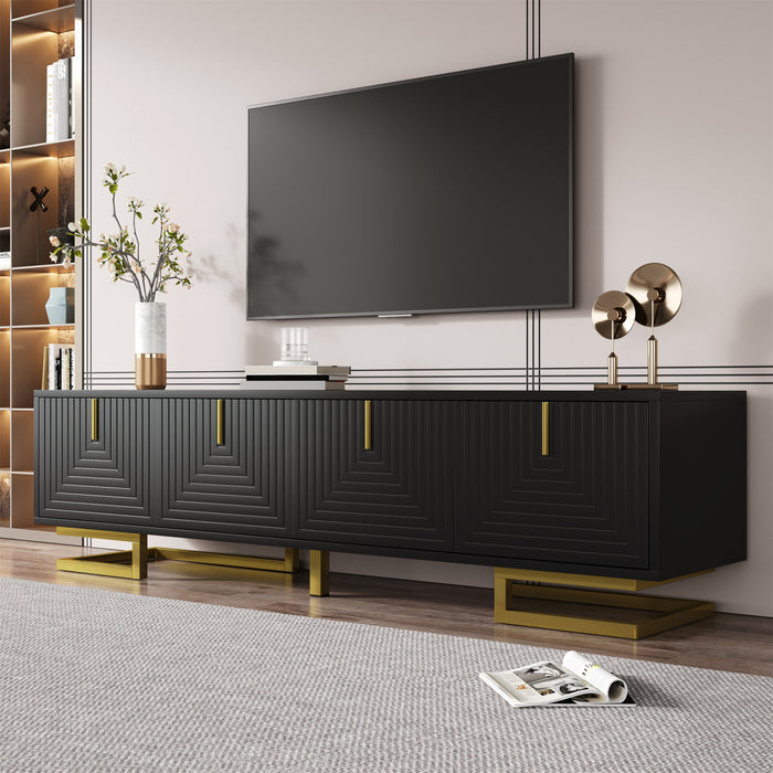 Aspect Meuble TV 63 po avec Portes Texturees et Pieds Dores, Noir