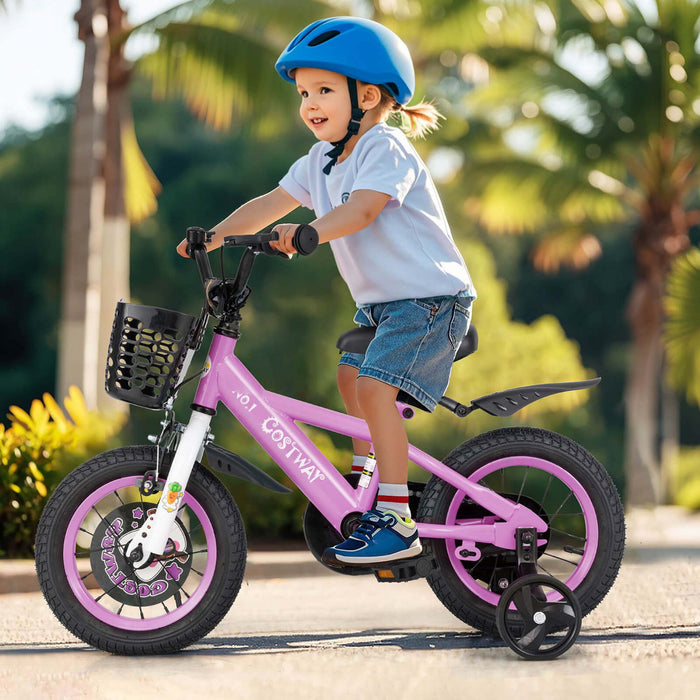 Costway 12\" Velo Pour Enfants Pour 3-4 Avec Guidon Reglable En Hauteur Et Frein A Main En Selle Violet