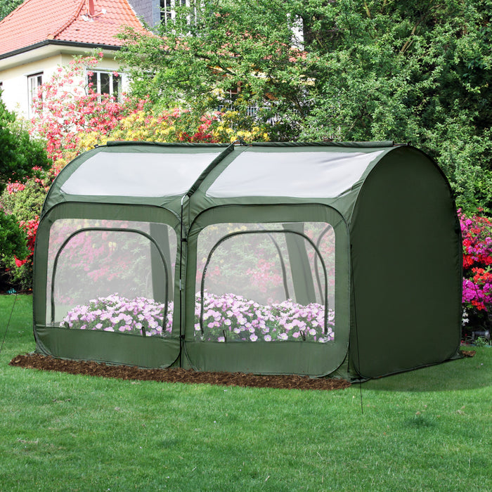 Serre Pop-up - Serre De Jardin Pop-up - 4 Portes Zippees Enroulables - Dim. 2,5l X 1,25l X 1,35h Cm - Sac Transport Inclus - Pvc Vert