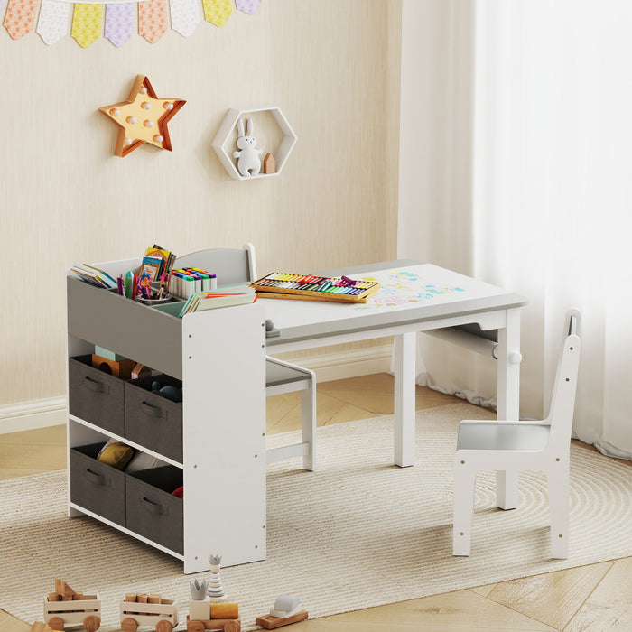Qaba Ensemble Table Et Chaises Pour Enfants Avec Rouleau De Papier, Gris