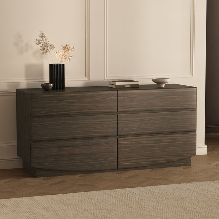 Commode contemporaine Ardea 72\" en noyer (6 tiroirs)