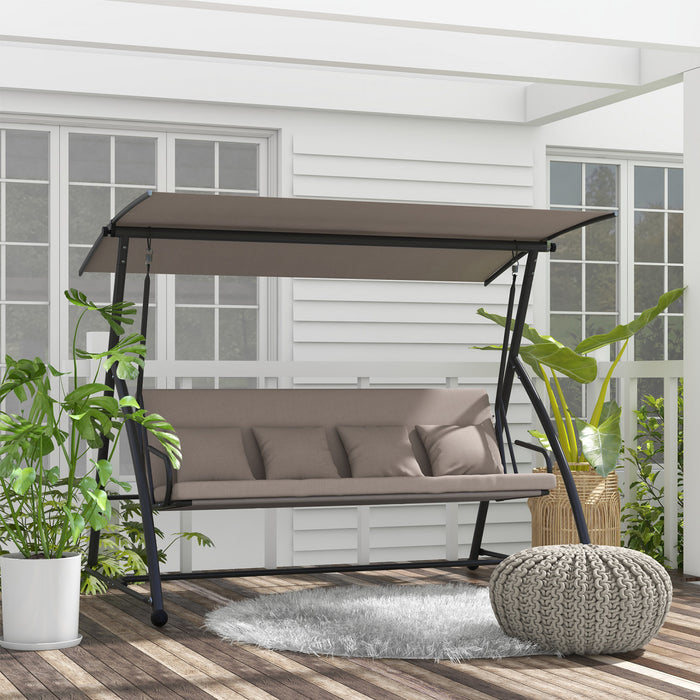 Outsunny Balancoire Convertible De Porche 3 Places, Balancoire Lit, Marron