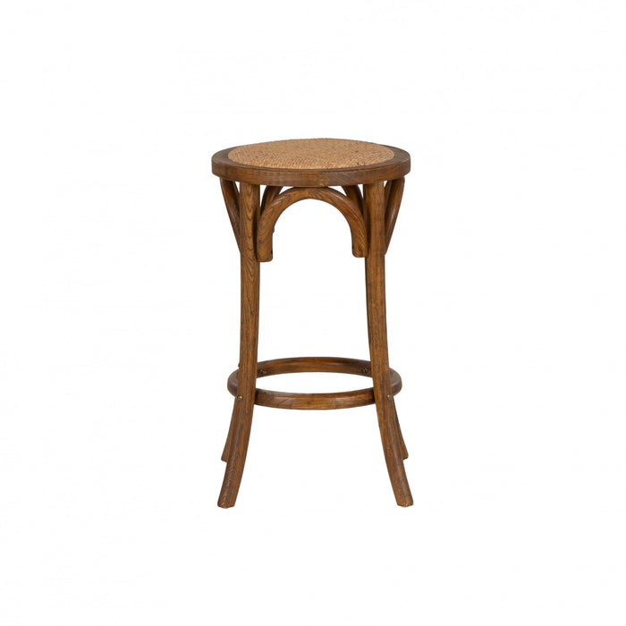 Tabouret Rae de hauteur comptoir en rotin et sans dossier - noyer