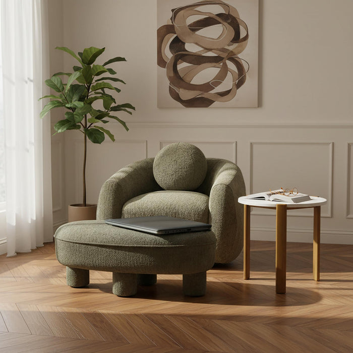 Tabouret d’appoint Tribeca style mid-century moderne en chenille vert olive
