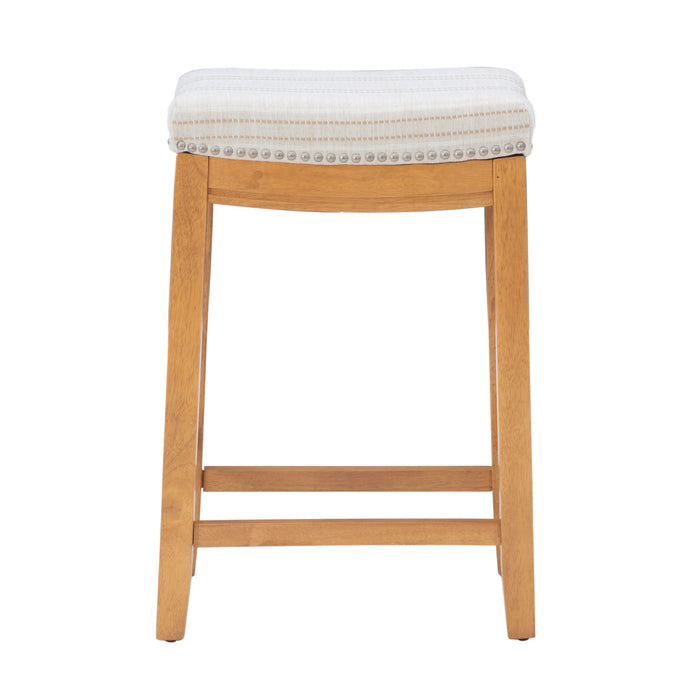 Tabouret Claridge de hauteur comptoir en tissu d’apparence lin et sans dossier - rayures rustiques